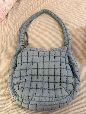Quilted Puffer Shoulder Bag - Light Blue